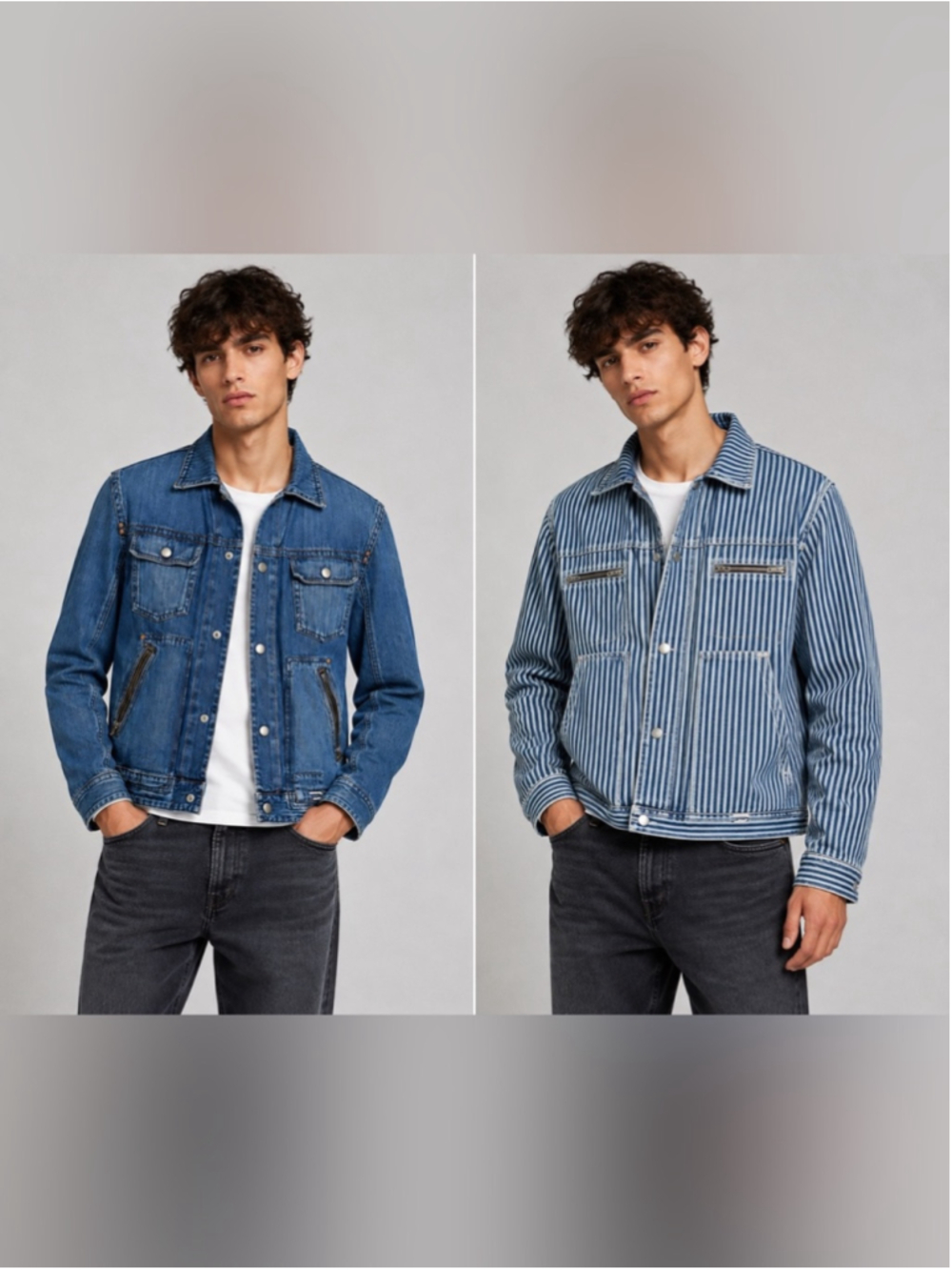 Diesel Reversible Denim Jacket Large 100% Cotton Striped Blue Trucker Utility Ja